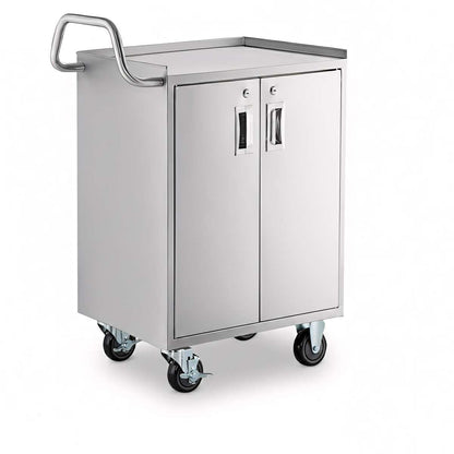 16" x 24" Stainless Steel Utility Cart with Enclosed Base and Locking Doors - 3 Shelf Heavy-Duty 18-Gauge 304 Steel Rolling Cabinet - NSF Commercial Service Cart for Kitchen, Catering, Restaurant