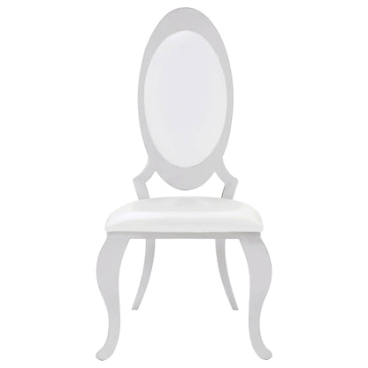 Coaster Home Furnishings - Anchorage - Stainless Steel, Faux Leather - Upholstered Dining Chairs with Oval Backrest, Curved Metallic Legs - Dining Room - Set of 2 - Cream White - 107872N