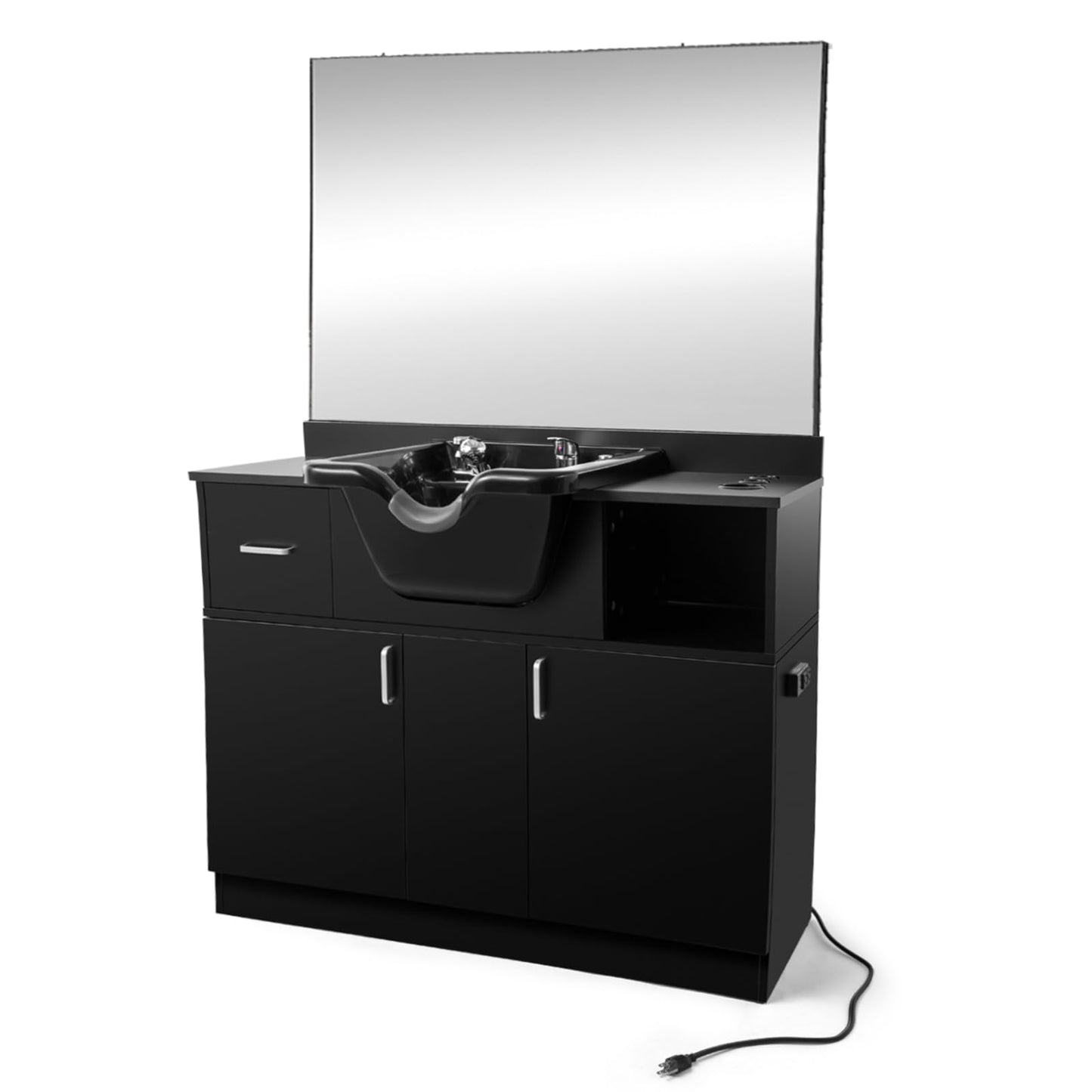 Artist hand Shampoo Bowls for Salons with Mirror, Shampoo Stations for Salons All in One Backwash Sink with USB, 110V Outlets, Hair Dryer Holes and P Trap, Salon Equipment