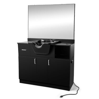 Artist hand Shampoo Bowls for Salons with Mirror, Shampoo Stations for Salons All in One Backwash Sink with USB, 110V Outlets, Hair Dryer Holes and P Trap, Salon Equipment