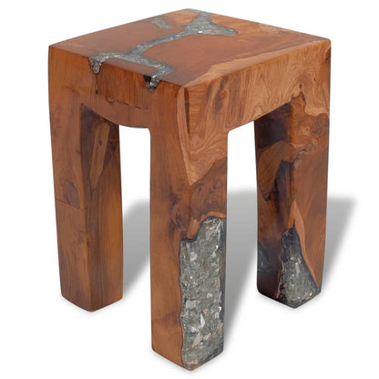 GOLINPEILO Unique Stool Solid Teak Wood and Resin 11.8" x 11.8" x 15.7", Fully Handmade Wooden Bench Solid Wood Dining Bench Rustic Home Décor Furniture, Rustic Wooden Entryway Bench(Style A)