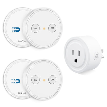 LoraTap Mini Remote Control Outlet Plug Adapter, 656ft Range Wireless Light Switch for Household Appliances, No Hub Required, 10A/1100W, White