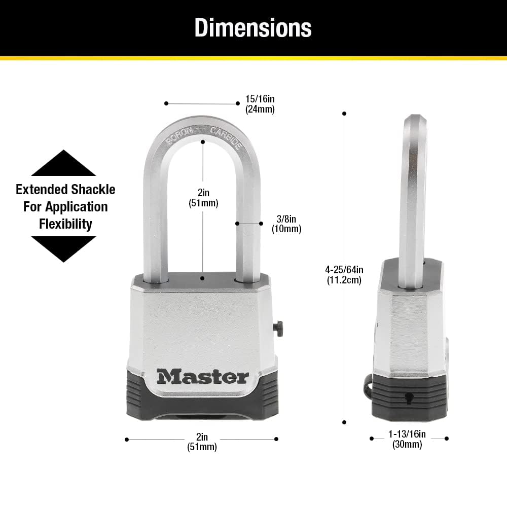 Master Lock Silver Outdoor Combination Lock, Heavy Duty Weather Resistant Padlock with Resettable Code and Cut Resistant Boron Carbide Shackle for Outdoor Use, M176XDLH