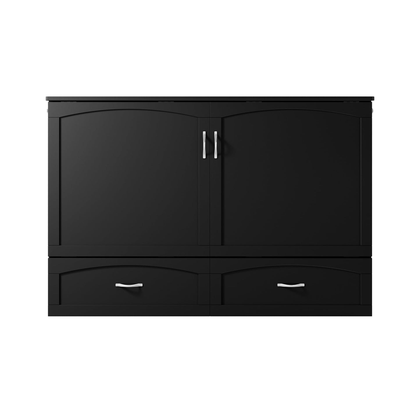 AFI, Marion Queen Wood Murphy Bed Chest with 6" Mattress, Storage Drawer, & Built-in Charger, Black