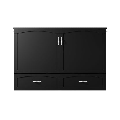 AFI, Marion Queen Wood Murphy Bed Chest with 6" Mattress, Storage Drawer, & Built-in Charger, Black