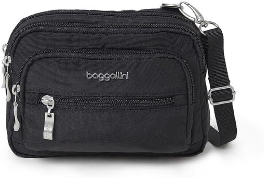 Baggallini Triple Zip Small Crossbody Bag for Women - 8x6 Lightweight Convertible Fanny Pack Belt Bag
