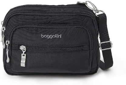 Baggallini Triple Zip Small Crossbody Bag for Women - 8x6 Lightweight Convertible Fanny Pack Belt Bag