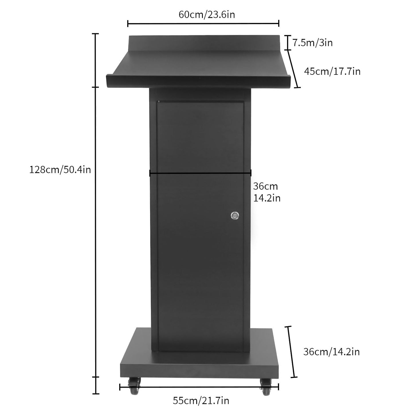GARVIN Metal Podium Stand with Wheels, 50.4"Heavy-Duty Mobile Metal Lectern with Storage Cabinets, Portable Pulpit for Church, School, Office and Conference
