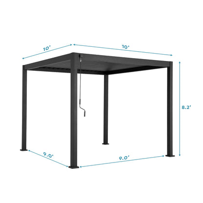 Mirador 111S Round Louvered Pergola Gazebo, 10Ft x 10Ft, Full Aluminum Frame, Adjustable Roof, Outdoor, Durable, Charcoal