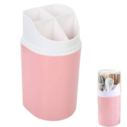 Utensil Drying Caddy, Kitchen Utensil Holder, Chopsticks Holder Drying Rack with Cover 4 Slots Cutlery Storage Organizer for Forks Spoons Cutlery Caddy Bin(Pink)