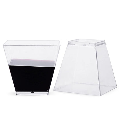 Tiny 50ct 2oz Mini Pyramid Plastic Dessert Cups with Spoons Professional-Grade Recyclable Disposable Party Cups and Mini Appetizers Dessert Shooter Cups Small Serving Plastic Cups CMJJ
