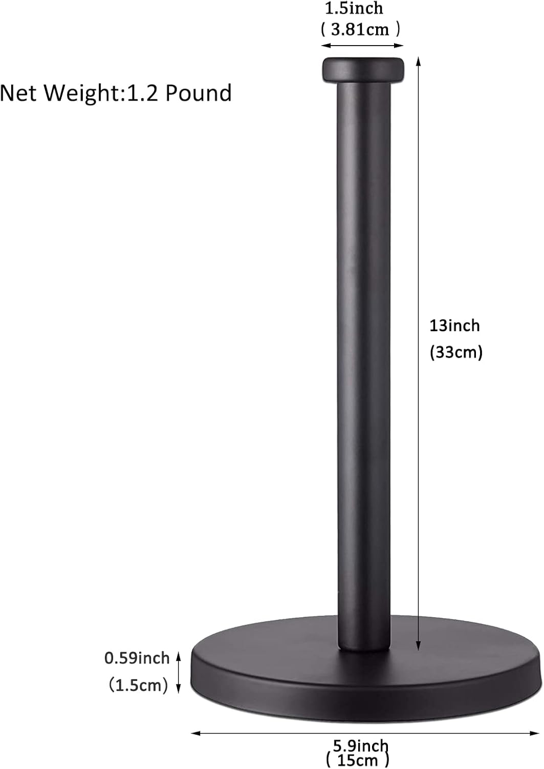 Stainless Steel Paper Towel Holder, Black Countertop Stand for Kitchen Bathroom with Weighted Base for Standard Rolls