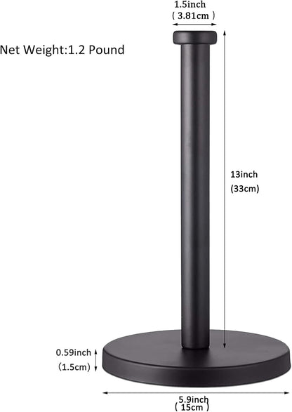 Stainless Steel Paper Towel Holder, Black Countertop Stand for Kitchen Bathroom with Weighted Base for Standard Rolls