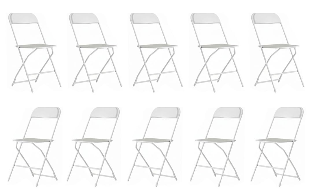 New Home Era Hercules Series Plastic Folding Chair | 650LB Weight Capacity Comfortable Event Chair | Folding Chairs for Indoor/Outdoor Events | Lightweight Folding Chair (White, Set of 10)