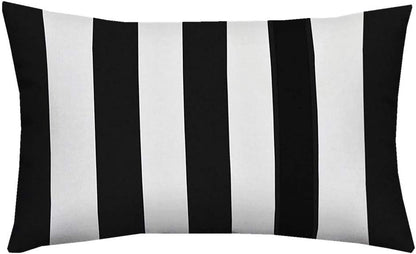 Leaveland Set of 2 12x20 Inch White and Black Stripe Cotton Polyester Square Throw Pillow Case for Home Decor