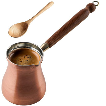 DEMMEX Turkish Coffee Pot – 1mm Thick Brushed Copper Cezve, Ibrik, Briki, Stovetop Greek Arabic Coffee Server, 100% Handmade in Turkey, 15 fl oz, Serves 6