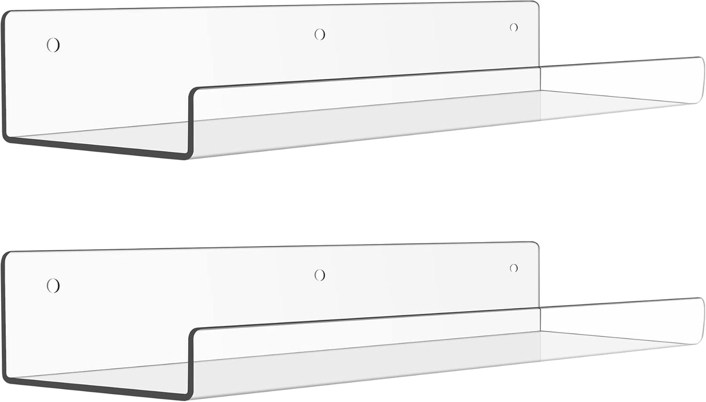 15" 2 Pack upsimples Acrylic Shelves for Bathroom Storage, Floating Shelves Wall Organizer for Perfume, Make up