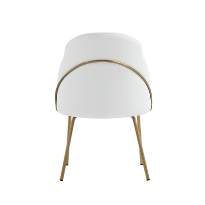 Manhattan Comfort Gracie Modern Faux Leather Dining Chairs, Upholstered Leatherette Seat, Steel Legs, High-Density Foam, Comfortable & Stylish Kitchen and Dining Room Chairs, Set of 2, White and Gold