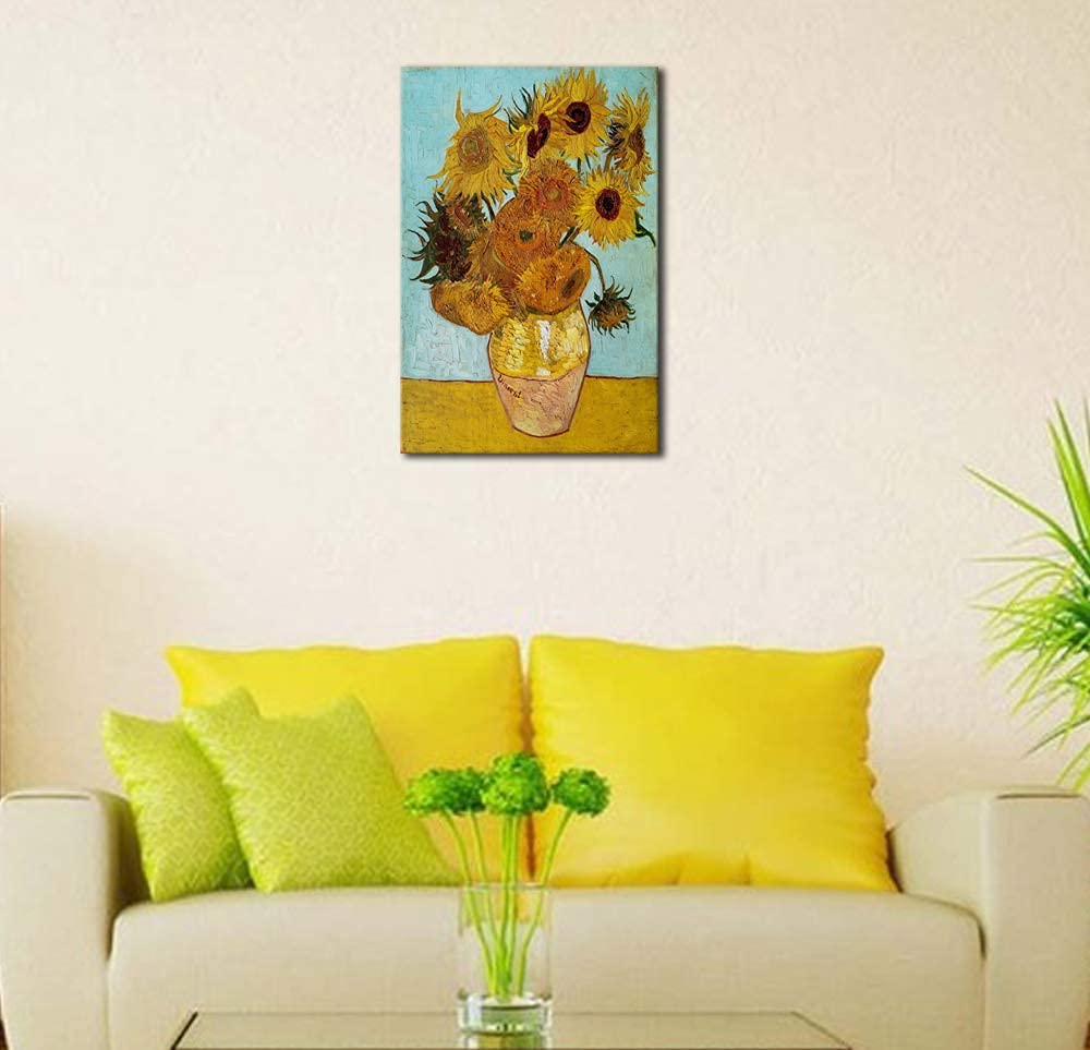Wieco Art Framed Wall Art Canvas Prints of Sunflower by Vincent Van Gogh Paintings Reproduction Abstract Wall Decorations for Living Room Golden Frame