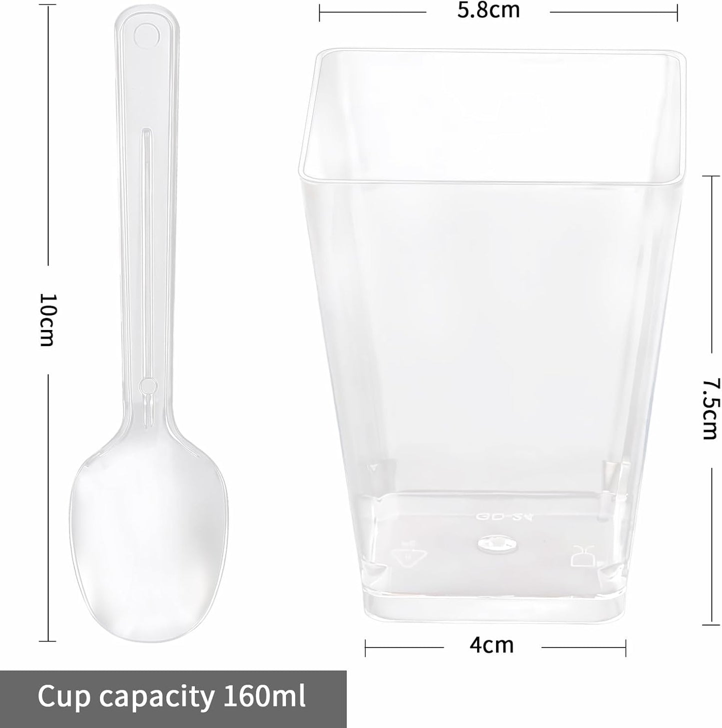 Uxaoxao 50 Pack 5oz Dessert Cups with Spoons, Plastic Yogurt Parfait Cups, Mini Square Dessert Cups with Spoons
