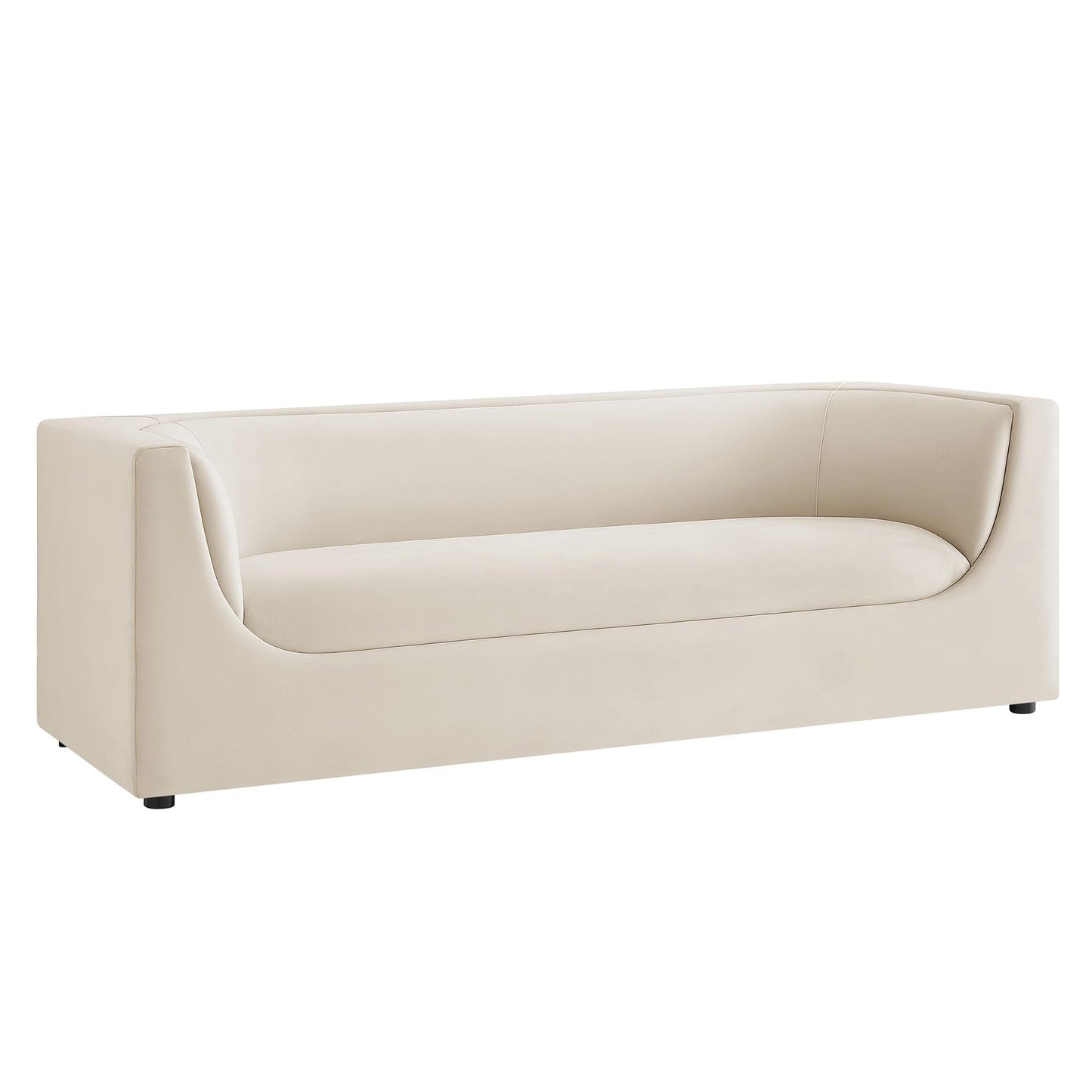 Modway Hilda 86 Inch Modern Curved Back Performance Velvet Sofa in Alabaster – Plush Upholstered 3-Seat Couch for Living Room, Apartment, Office