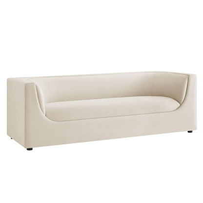 Modway Hilda 86 Inch Modern Curved Back Performance Velvet Sofa in Alabaster – Plush Upholstered 3-Seat Couch for Living Room, Apartment, Office