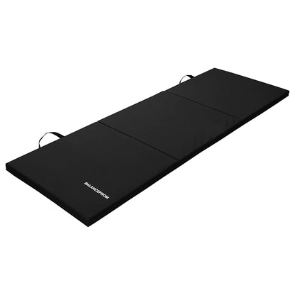 BalanceFrom 6x2 Feet 3-Panel Folding Gymnastics Mat – 1.5-Inch Thick Pad with Vinyl Surface and Carrying Handles for Tumbling, Yoga, Pilates, Home Workouts, and Martial Arts