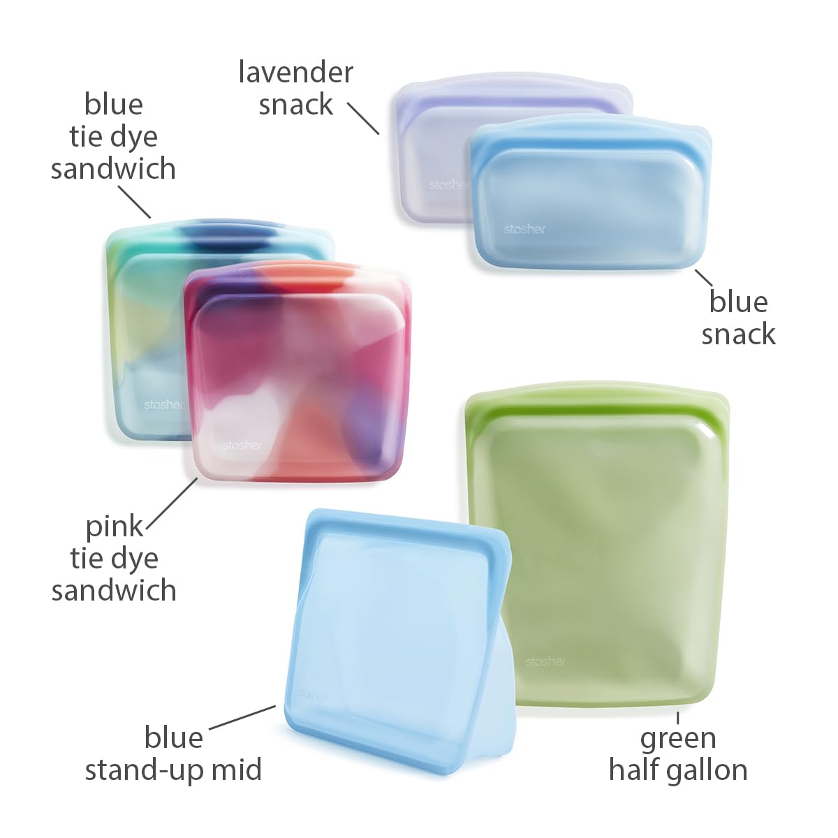 Stasher Premium Silicone Reusable Food Storage Bags, 4-Pack, Endangered Seas, Multi-Use Food Storage Bags, Lunch Bag, Travel Containers, BPA Free, Leak-free, Dishwasher-Safe, Eco-friendly
