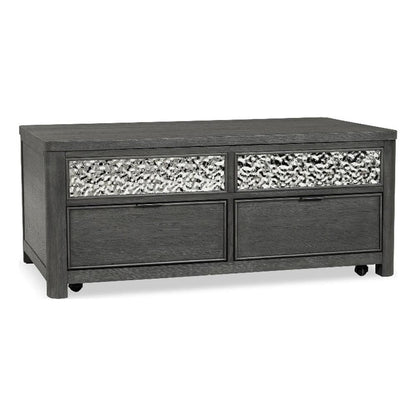 Furniture of America Selyra Modern Contemporary Solid Wood 46-inch Lift-top Rectangular Coffee Table with Dented Stainless Steel Accents, Wire Brush and Ball-Bearing Glides for Living Room, Ash Gray