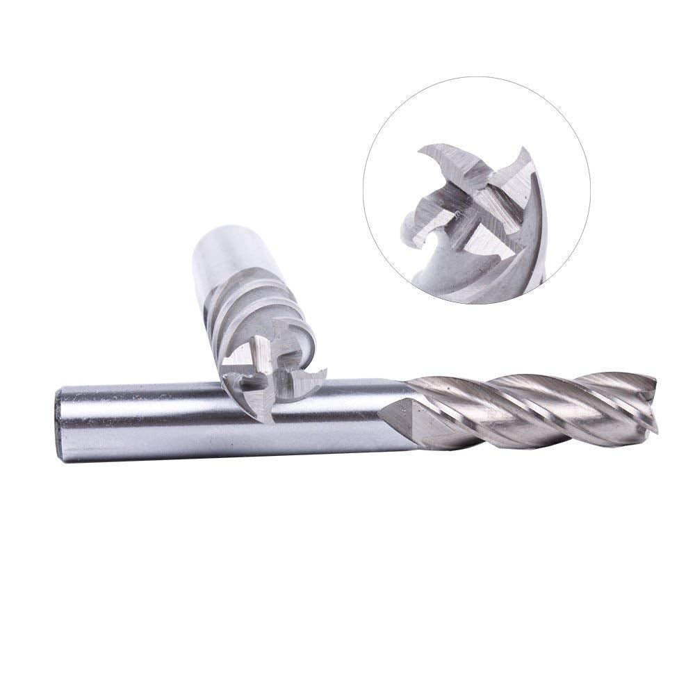 AUTOTOOLHOME 8PCS HSS 4 Flute End Mill Cutter Set, Straight Shank High Speed Steel Milling Bits 1/16" to 1/2" for CNC Router, Milling Machine, Metal, Wood, Plastic