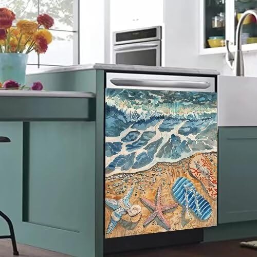 Beach Starfish Dishwasher Magnet Cover, 23" x 26" Kitchen Decor, Summer Decorative Cover for Home Cabinet