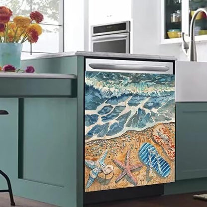 Beach Starfish Dishwasher Magnet Cover, 23" x 26" Kitchen Decor, Summer Decorative Cover for Home Cabinet