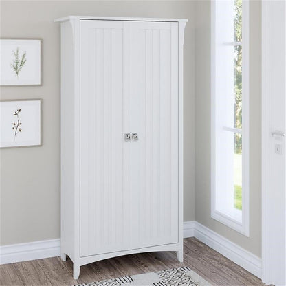 Bush Home Salinas Tall Storage Cabinet with Doors in Shiplap Gray and Pure White, Office Storage Unit, Organizer for Home or Workspace, Adjustable Shelving