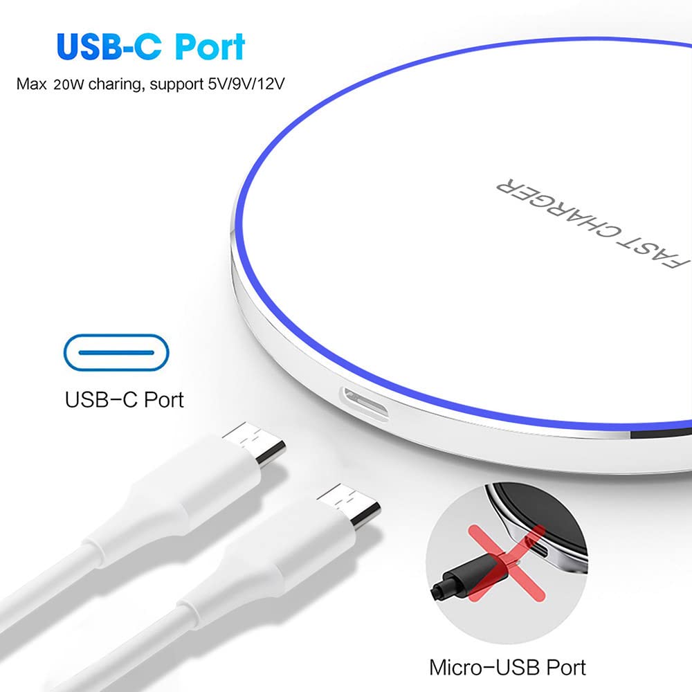 Wireless Charger 20W Max Fast Wireless Charging Pad Compatible with iPhone 11 12 13 14 15 16 Pro/Pro Max, iPhone Xs/XS Max/XR/8 Plus, Air Pods Pro/3/2; for Samsung Galaxy/Note, Galaxy Buds (White)