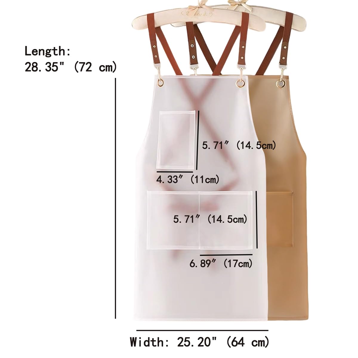 FunFlare 2 Pack Waterproof Translucent Apron with Large Pockets,Cross Back Apron Cooking Apron for Dishwashing, Cleaning Fish, Gardening, Lab Work, Butcher and Dog Grooming(White&Brown)