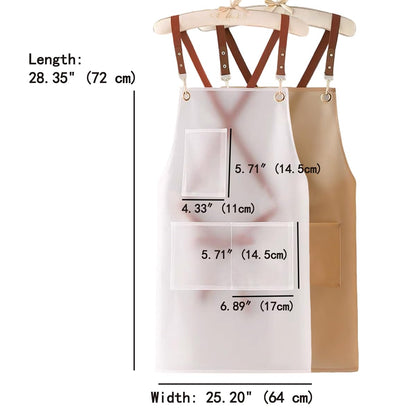 FunFlare 2 Pack Waterproof Translucent Apron with Large Pockets,Cross Back Apron Cooking Apron for Dishwashing, Cleaning Fish, Gardening, Lab Work, Butcher and Dog Grooming(White&Brown)