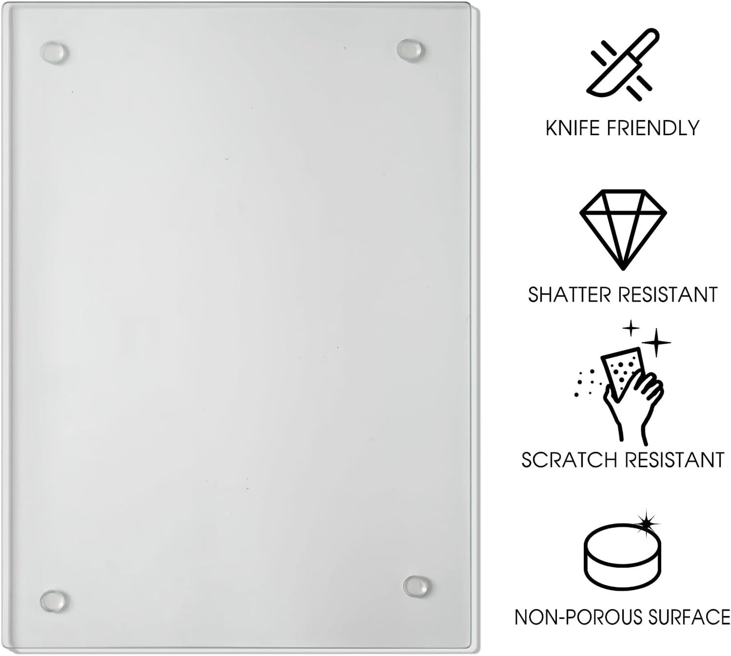 Transparent Glass Cutting Board for Kitchen Countertop, 16"x12", Rubber Non-Slip Feet, Dishwasher Safe