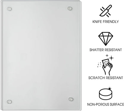 Transparent Glass Cutting Board for Kitchen Countertop, 16"x12", Rubber Non-Slip Feet, Dishwasher Safe