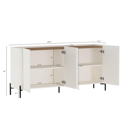 Manhattan Comfort Abbey 2 Piece Set, 67" Sideboard and Accent Cabinet with Adjustable Shelves, Modern Tray Top Design, Soft Close Doors, Ideal for Dining, Living Room, and Bedroom, Maple and Off White