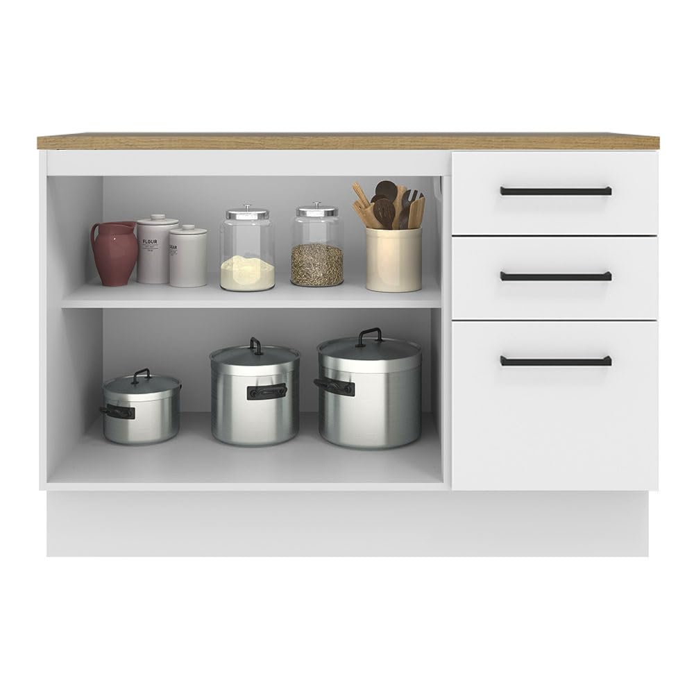 Madesa Hazel Kitchen Storage Buffet Base Cabinet with Adjustable Feet 47 Inch Engineered Wood Slab Doors Painted Finish Floor Mount Removable Plinth - White