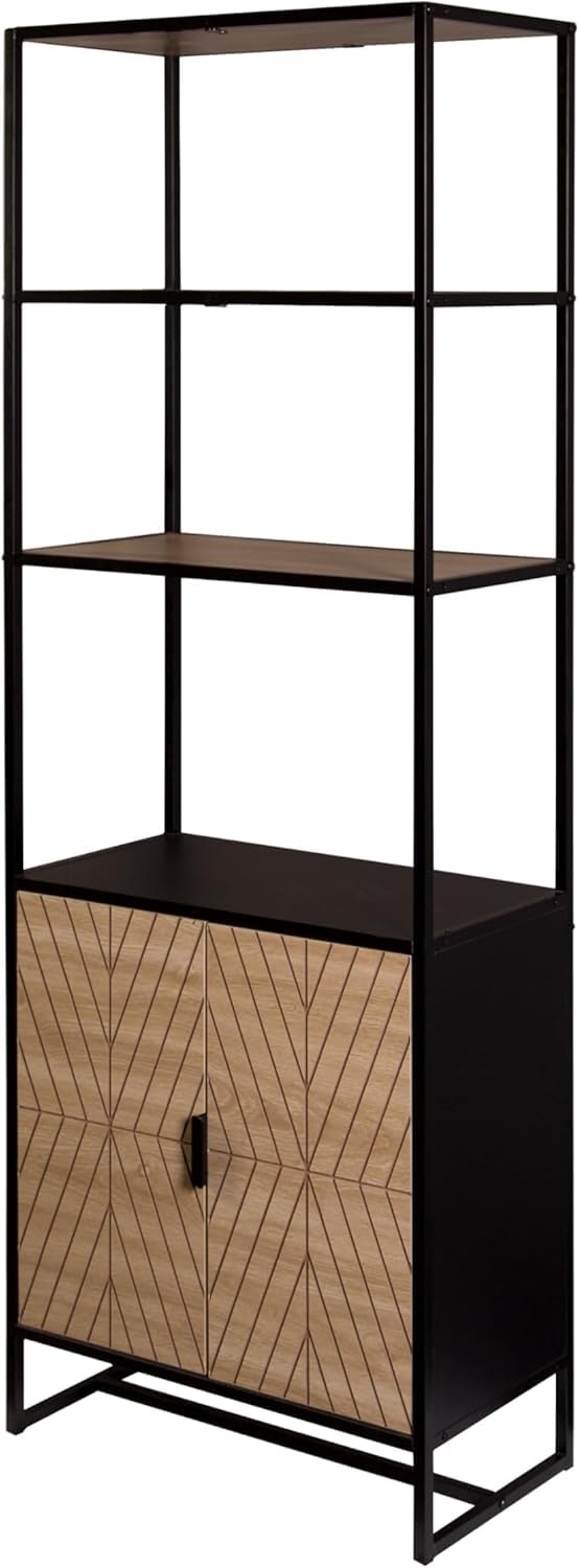 GOLGAILY 67" H x 24" W x 12" D 6-Tier Bookshelf with Storage, Black Natural Wood