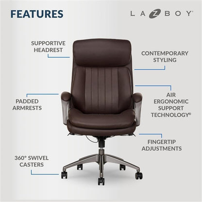 Pemberly Row Modern Faux Leather Executive Office Chair in Brown