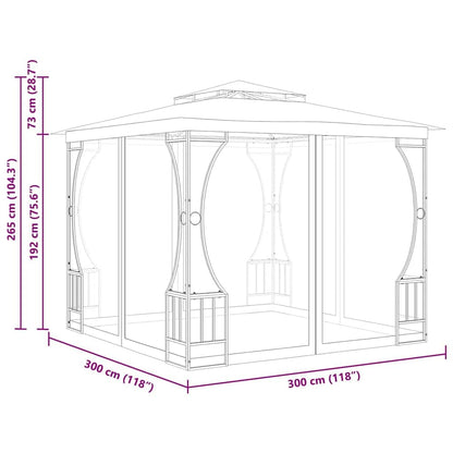 Anthracite Gazebo with Mosquito Nets, 9.8'x9.8' Outdoor Canopy Tent, UV Proof Polyester Fabric, Steel Frame, for Patio, Backyard, Deck Outdoor Structures