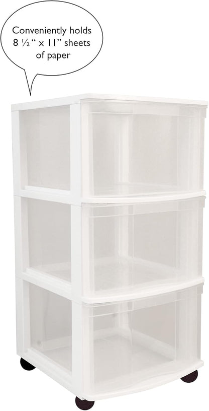 Gracious Living Classic 3 Drawer Organizer Cart, Plastic Storage Dresser with Caster Wheels for Home and Office