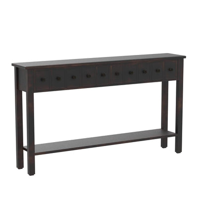 Merax Wood Narrow Console Table with Drawers and Bottom Shelf for Entryway Hallway Front Door Espresso