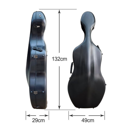 Vetimobato Ultra-Lightweight Braided Carbon Fiber Cello Case 4/4 Full Size Hard Shell with Wheels,Backpack Straps,Bow Holders ca. 3.6kg (Black)
