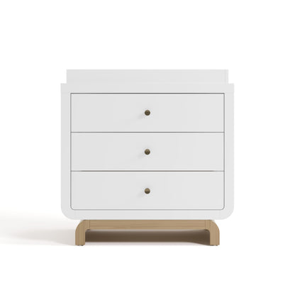 Storkcraft Santorini 3 Drawer Chest with Changing Topper (White with Driftwood) – GREENGUARD Gold Certified, Award-Winning Premium Wood Dresser for Baby & Kids Bedroom with Interlocking Drawer System
