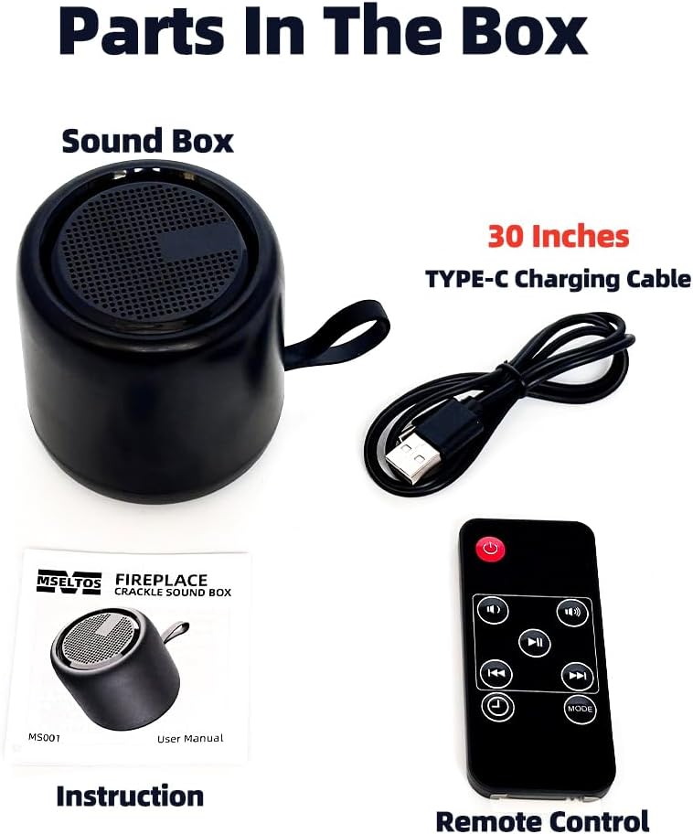 2 1 Fireplace Crackler Sound Box for Electric Fireplace with Remote Control, in Realistic Rechargeable Fire Crackling