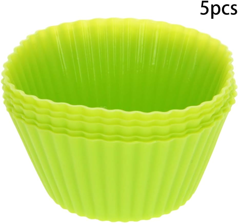Utoolmart Silicone Cupcake Cups, Reusable Non-stick Baking Liners for Party Halloween Christmas, Green 5 Pcs