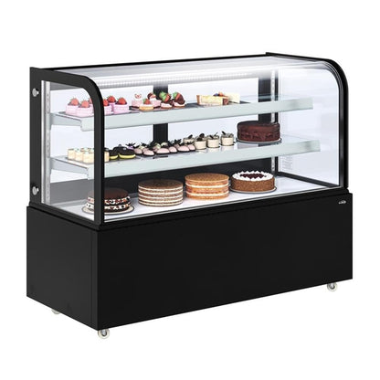 Pemberly Row 60" Refrigerated Bakery Display Case, Black Finish, 176 cu. ft. Capacity, Stainless Steel Frame, Curved Glass Design, Digital Temperature Control, Sliding Doors, Adjustable Shelves,